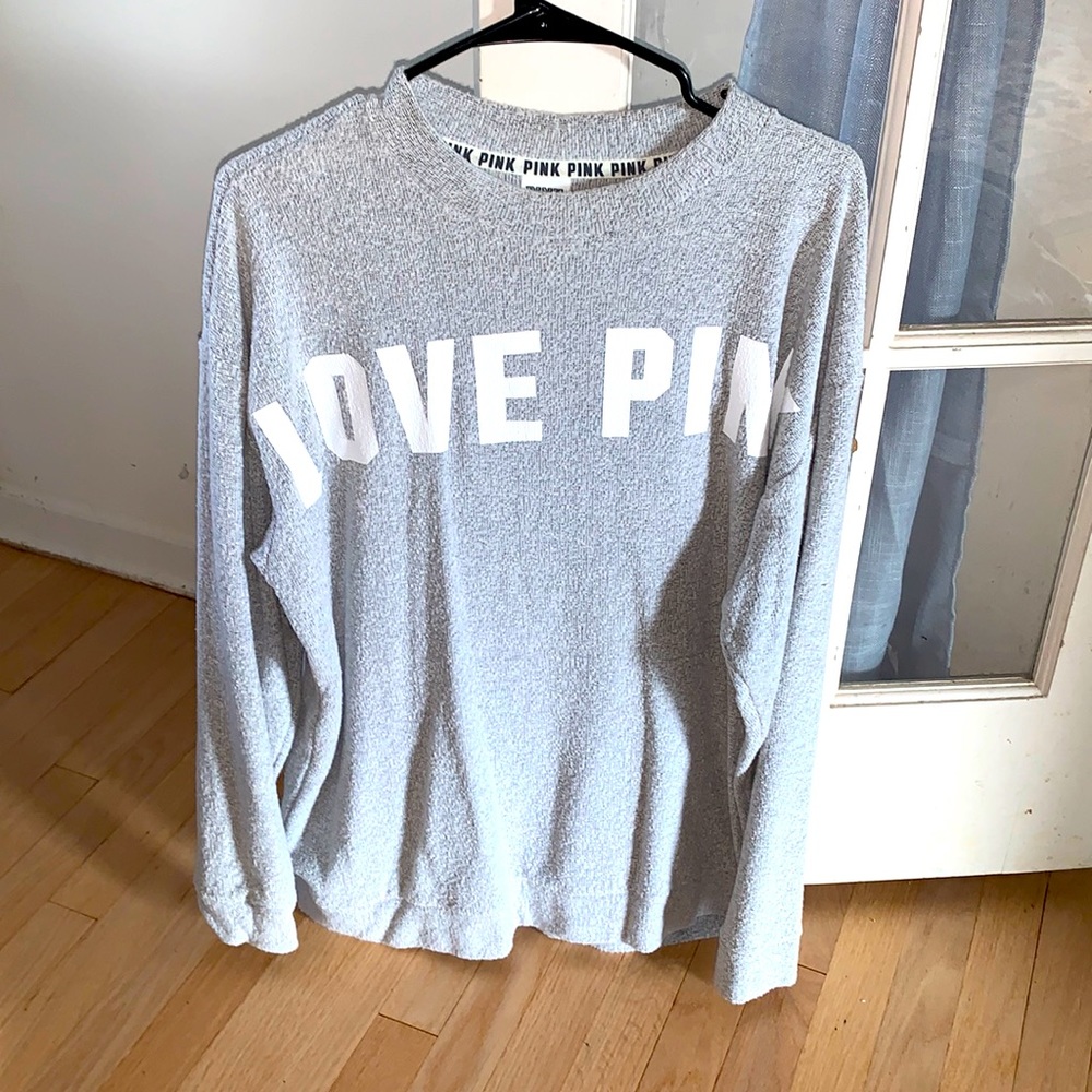 LARGE Grey Love Pink Crew Neck Sweater